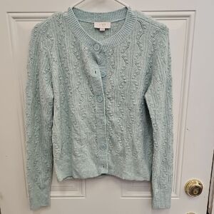 LOFT, Women's, Light Blue, Sweater, Crew Neck, Stretchy, Winter, Christmas